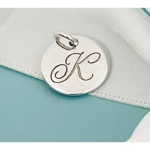 Tiffany Letter K Notes Alphabet Disc Charm Initial Pendant in Silver